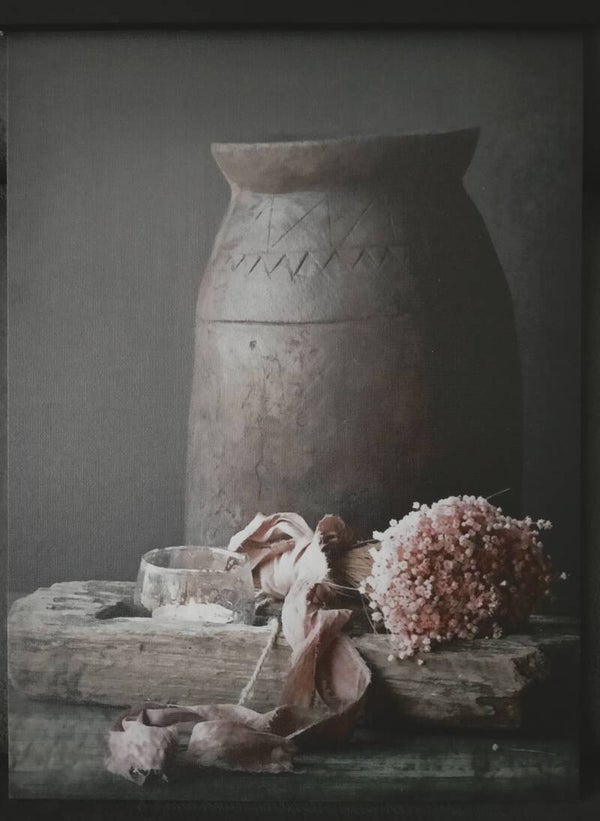 Canvas prent pot met roze bloemetjes