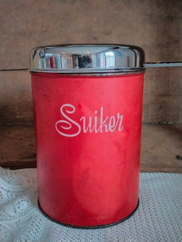 vintage rood suikerblik Brabantia