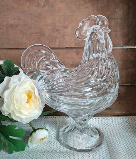 Glazen bonbonschaal haan