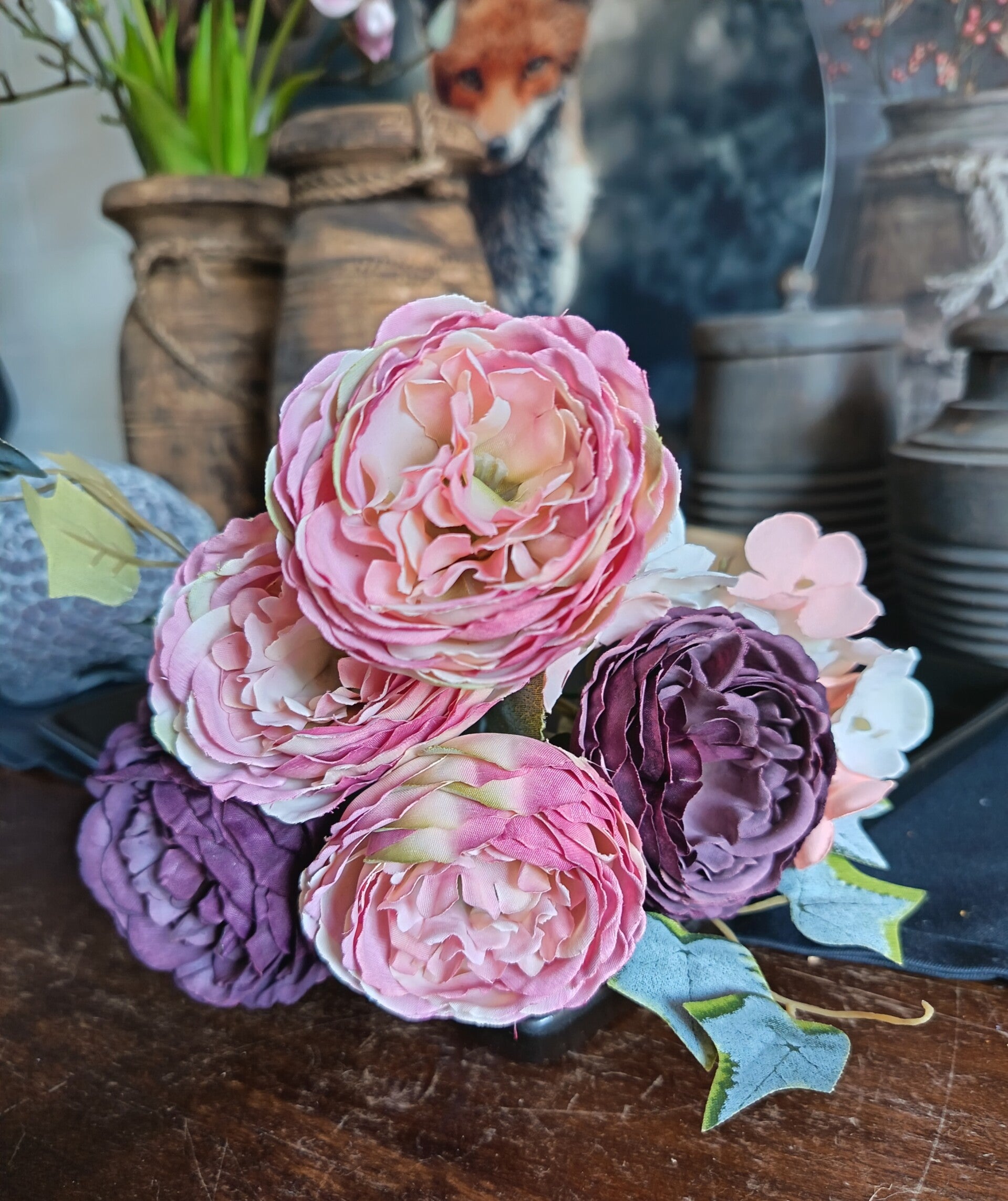 Toef rozen vintage pink, kunstbloemen