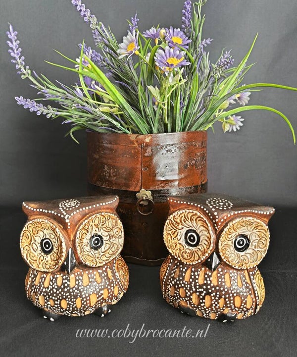 Decoratieve houten uiltjes, set 2 stuks