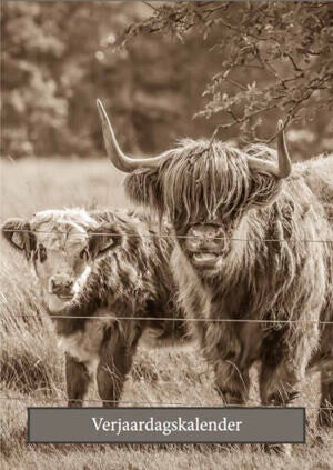 Verjaardagskalender Schotse Hooglanders sepia