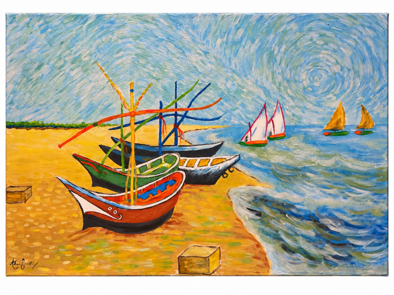 Recreation of Fishing Boats on the Beach - Acrylic on Canvas