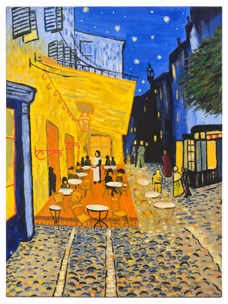 Recreation on Cafe Terrace at Night - Acrylic on Canvas