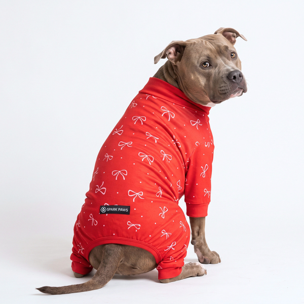 Kerst hondenpyjama - Rode strik
