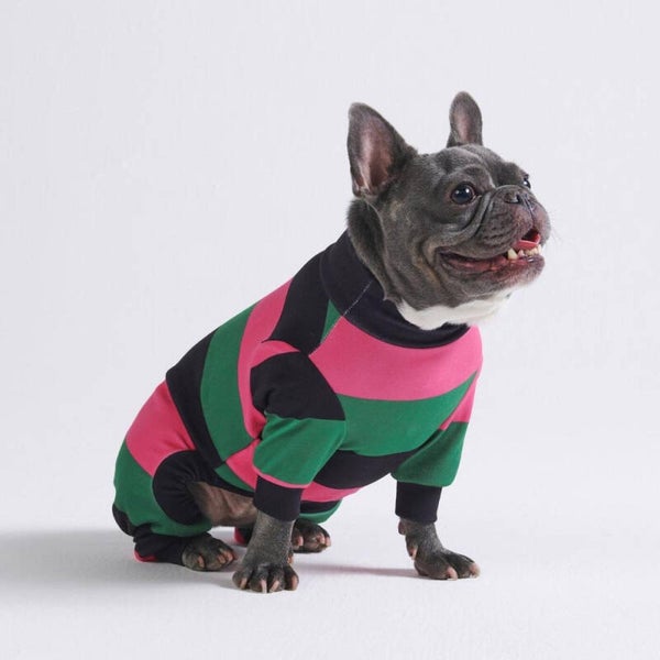 Dog pajama Gestreepte  roze/groen/zwart
