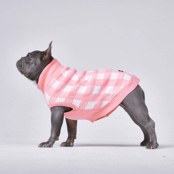 Checkered Knit Dog Sweater Pink or Navy Final Sale