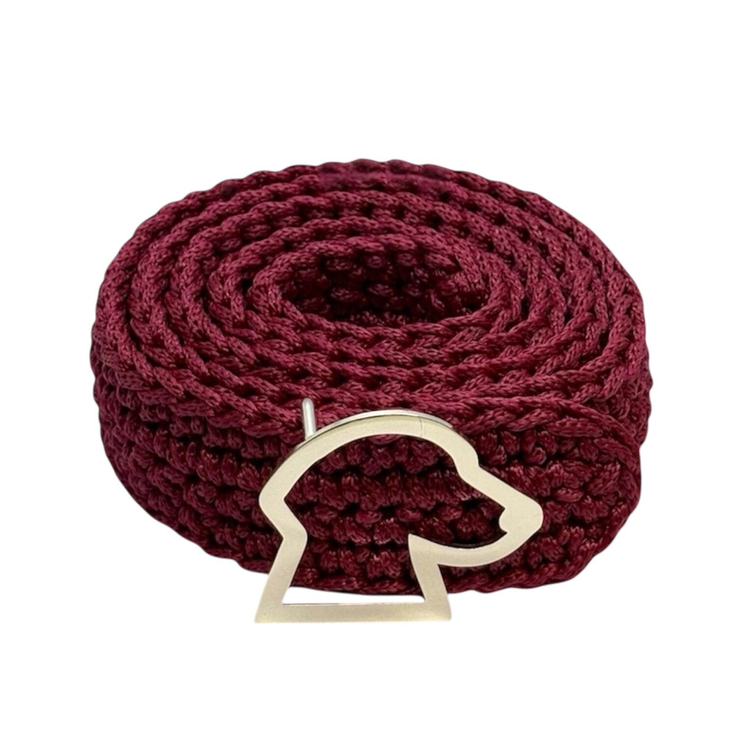 Crochet Belt with Labrador Buckle – Wine Red (Handmade Belt by AV Bag Creations)