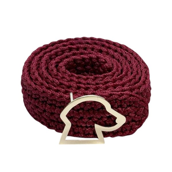 Crochet Belt with Labrador Buckle – Wine Red (Handmade Belt by AV Bag Creations)