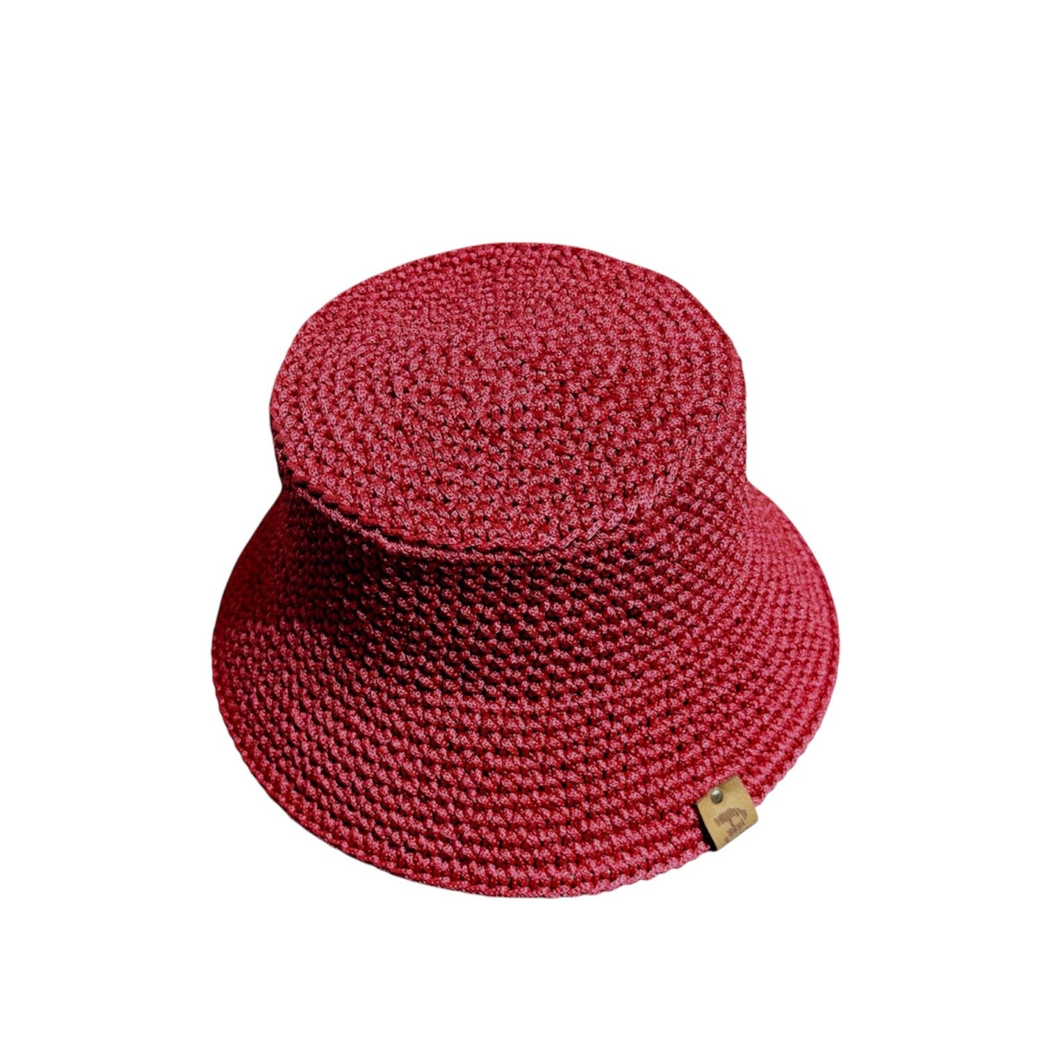 Handmade Wine Red Crochet Bucket Hat - High-Quality Polyester Yarn - One Size