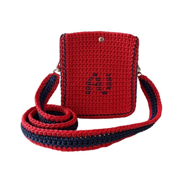 Handmade Crochet Purse EVE - Rose Red & Navy Blue - Long Strap - Summer Accessory