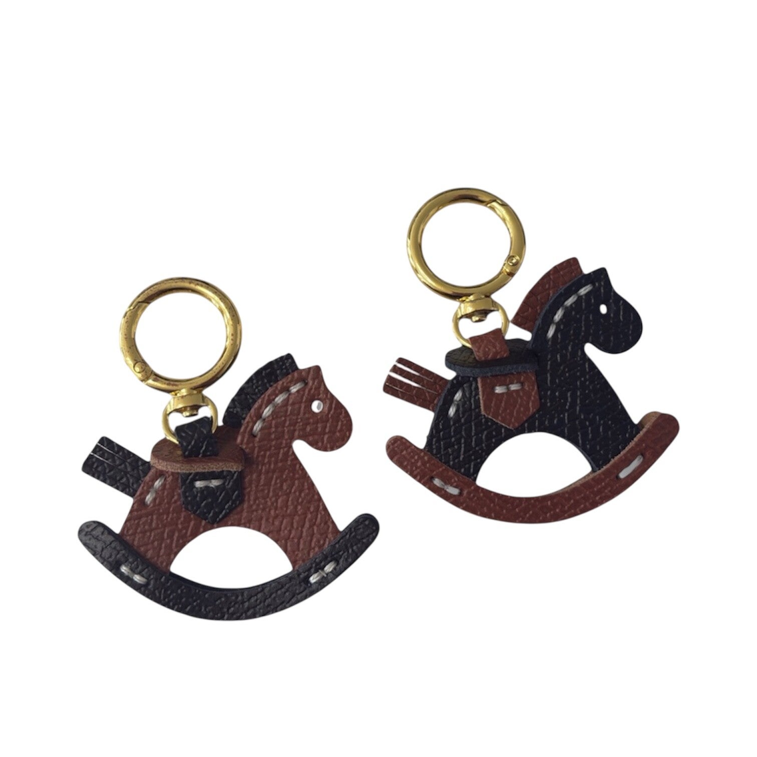 Handmade Leather Rocking Horse Bag Pendant with Metal Ring