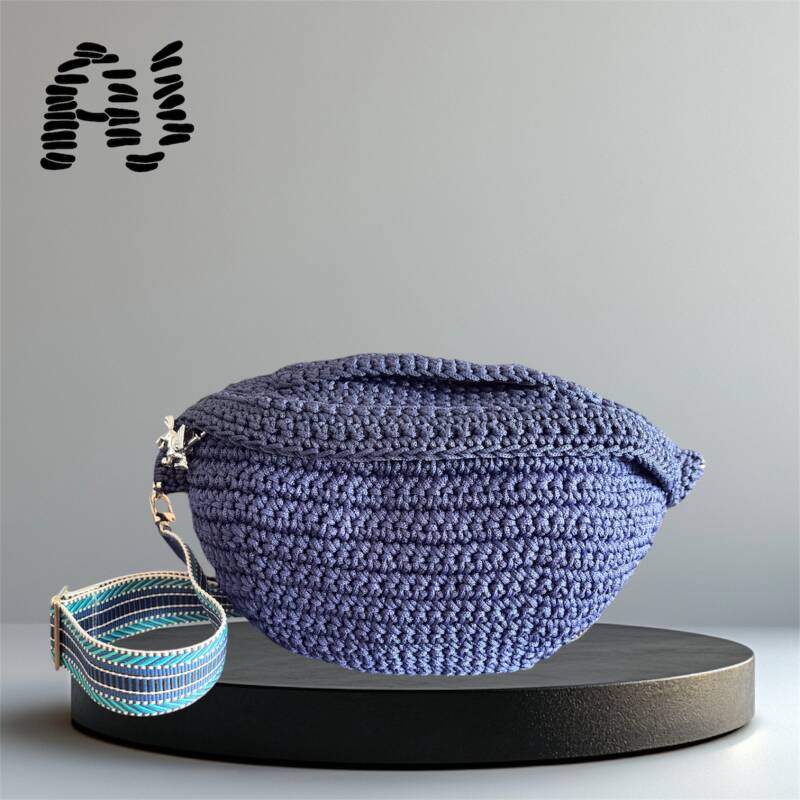 Handmade crochet bum bag in navy blue