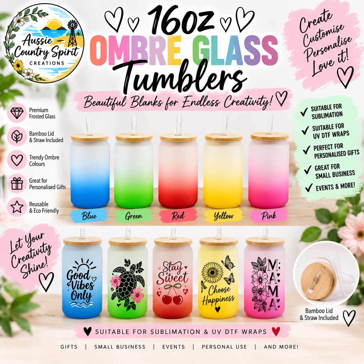 Matte Ombre glass 16 Oz tumblers 💕