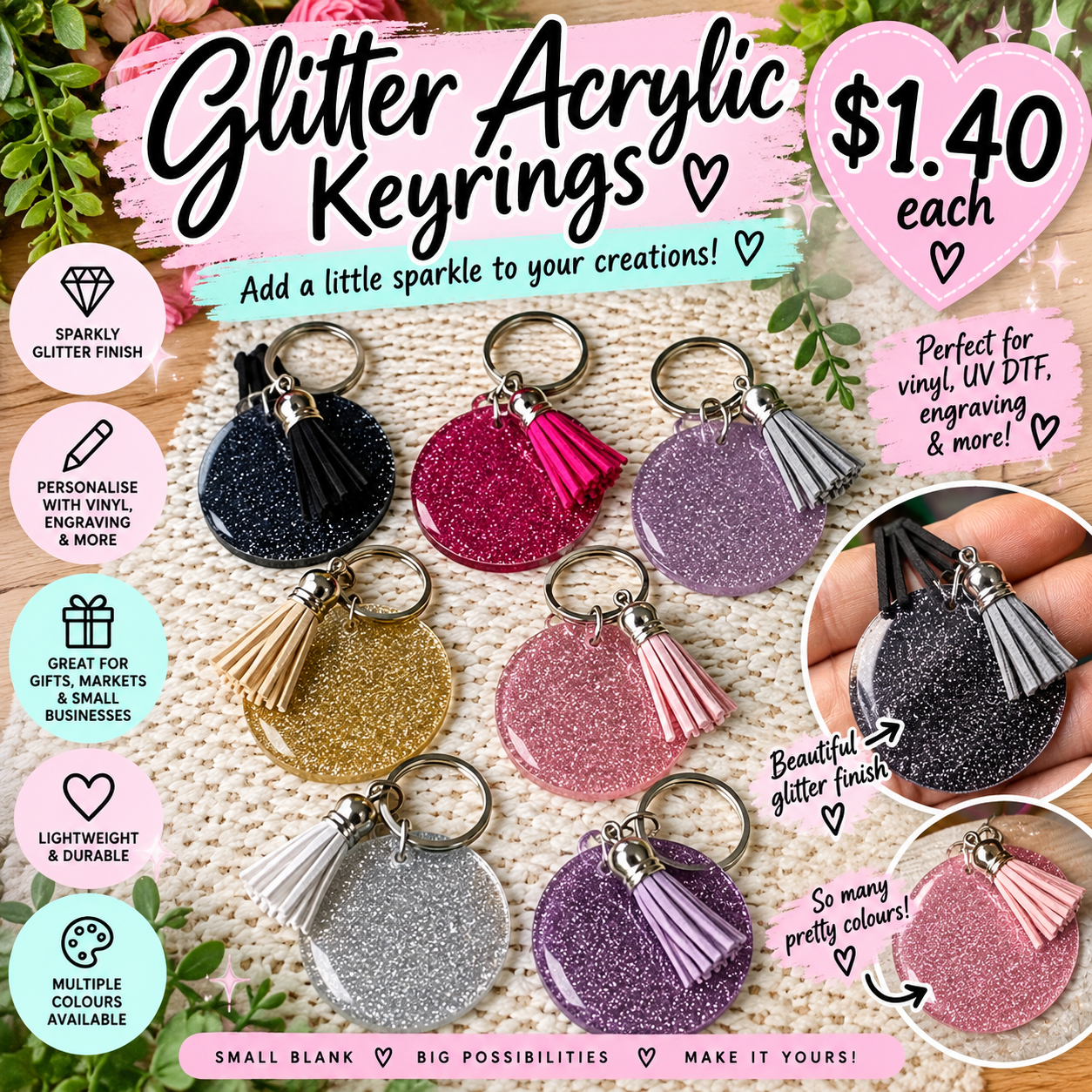 Acrylic Blank- keyring disc and tassel