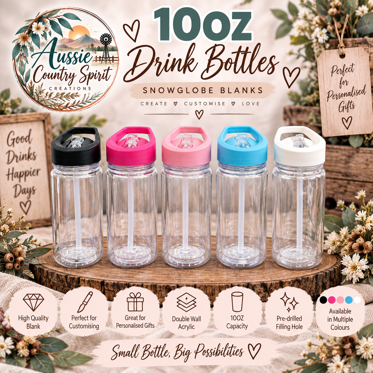 10oz snowglobe drink bottles 💕