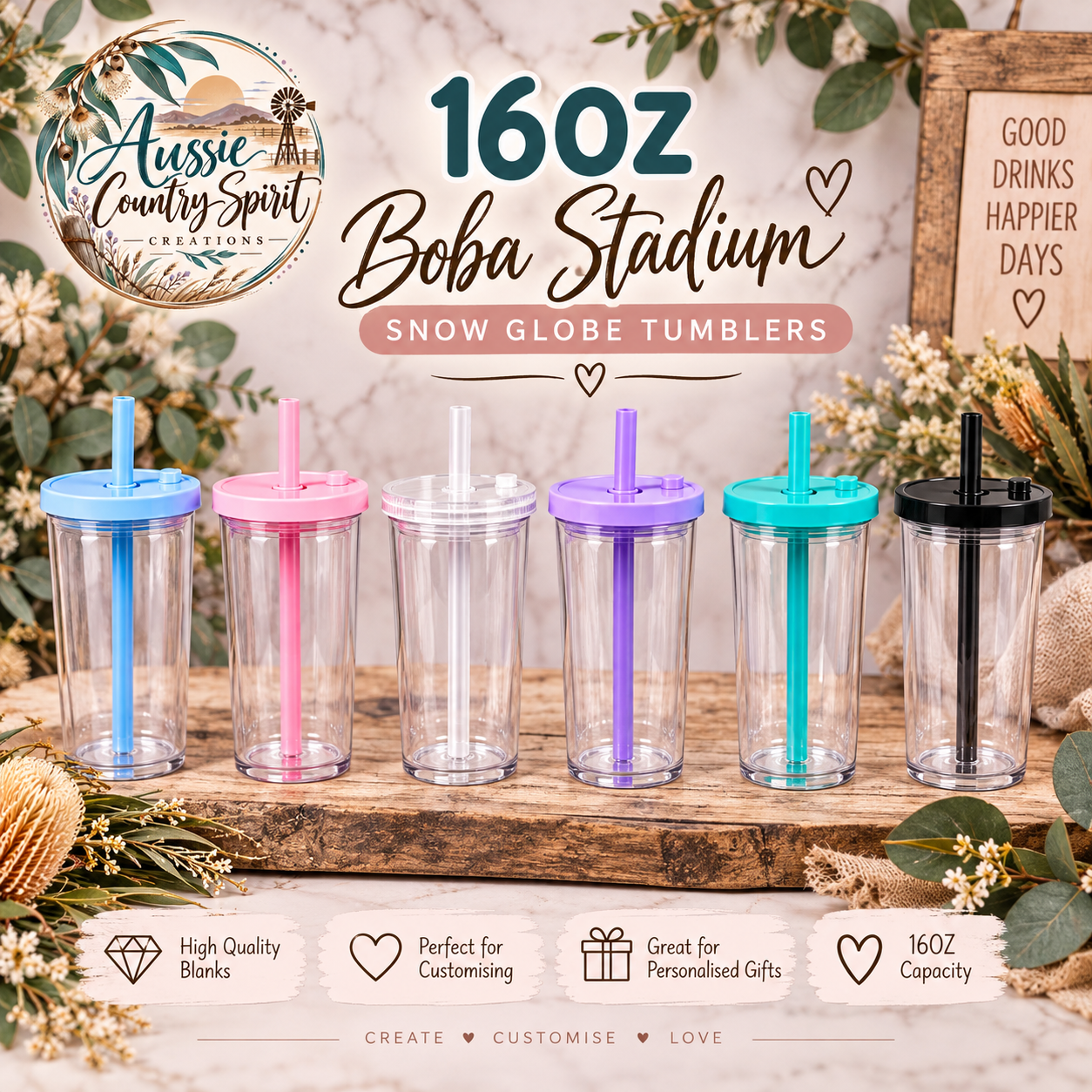16oz Boba stadium tumbler 🥃