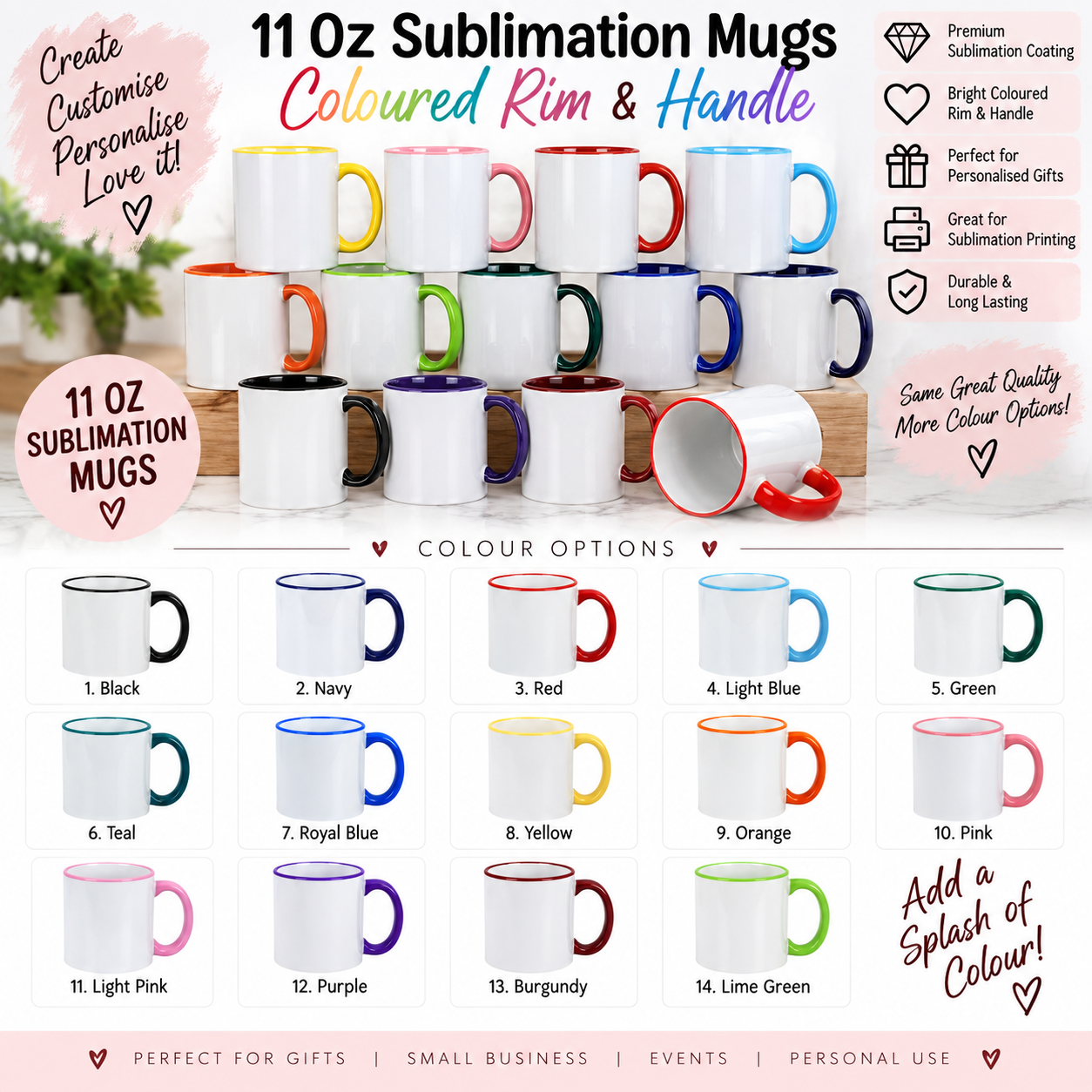 Sublimation - Coloured rim and handle mugs