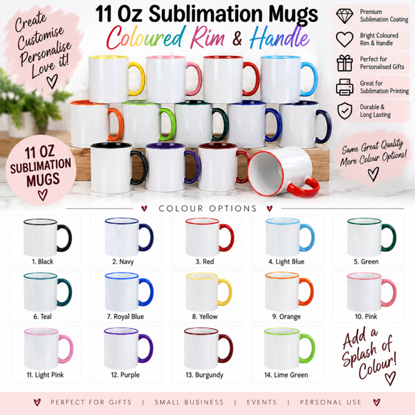 Sublimation - Coloured rim and handle mugs