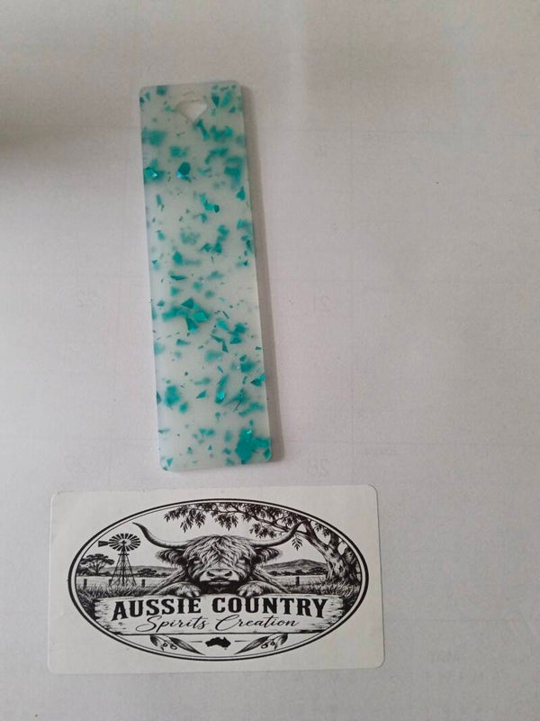 Bookmarks- white with teal flakes