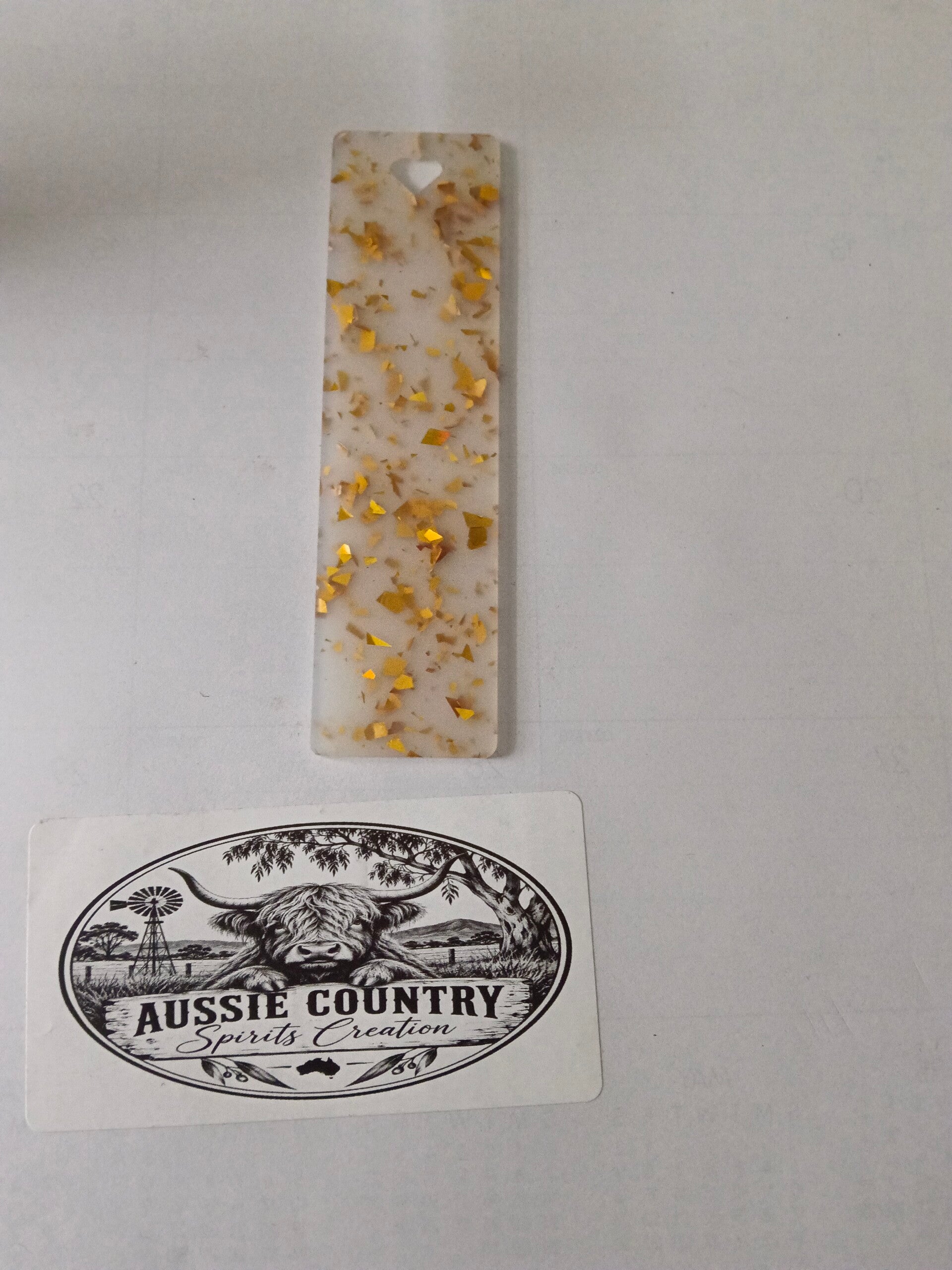 Bookmark- white with gold flakes