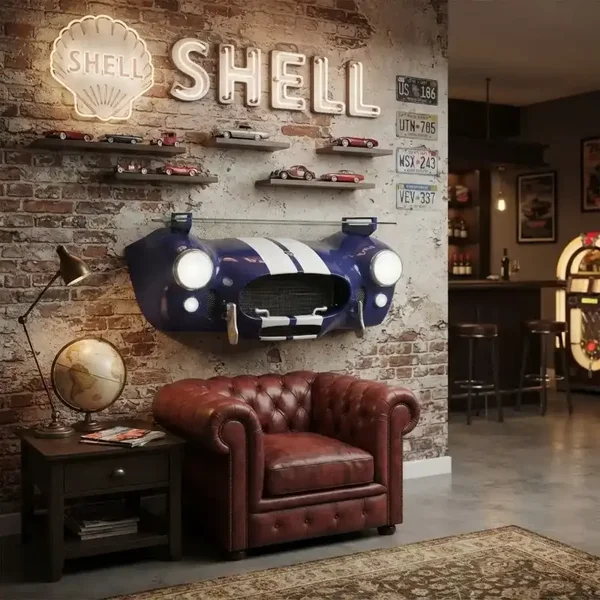 Carroll Shelby Cobra 427 Autoneus Muurplank - Blauw/ Wit