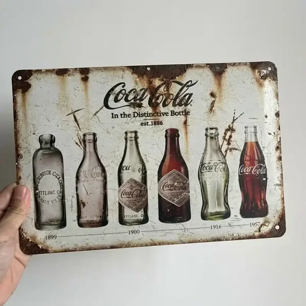 Coca-Cola Metalen Bord - Evolutie Flessen
