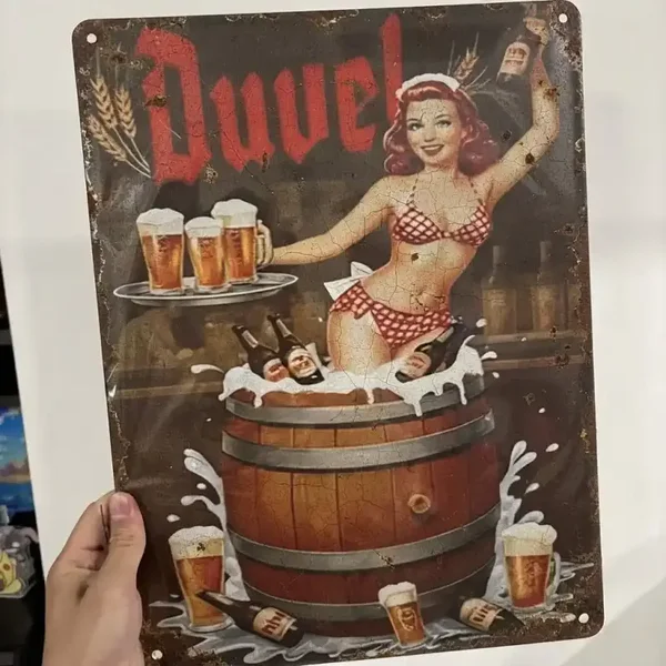 Duvel Pin-up Vintage Metalen Bord (2e hands)