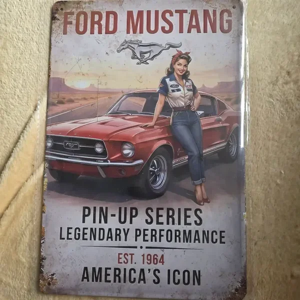 Reclamebord Ford Mustang Pin-Up 20x30