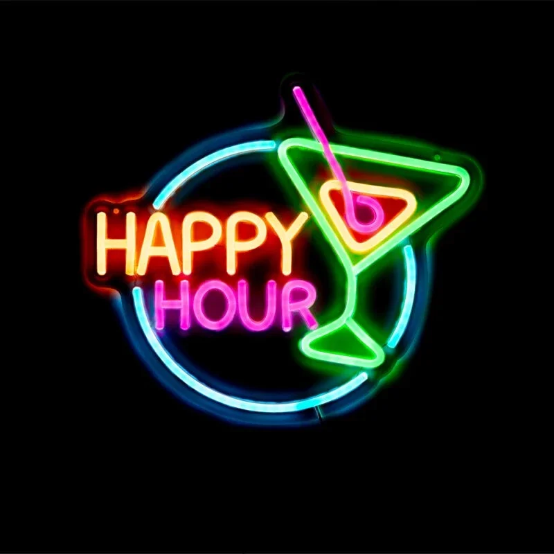 LED Neon Bord Happy Hour - 36x32 cm