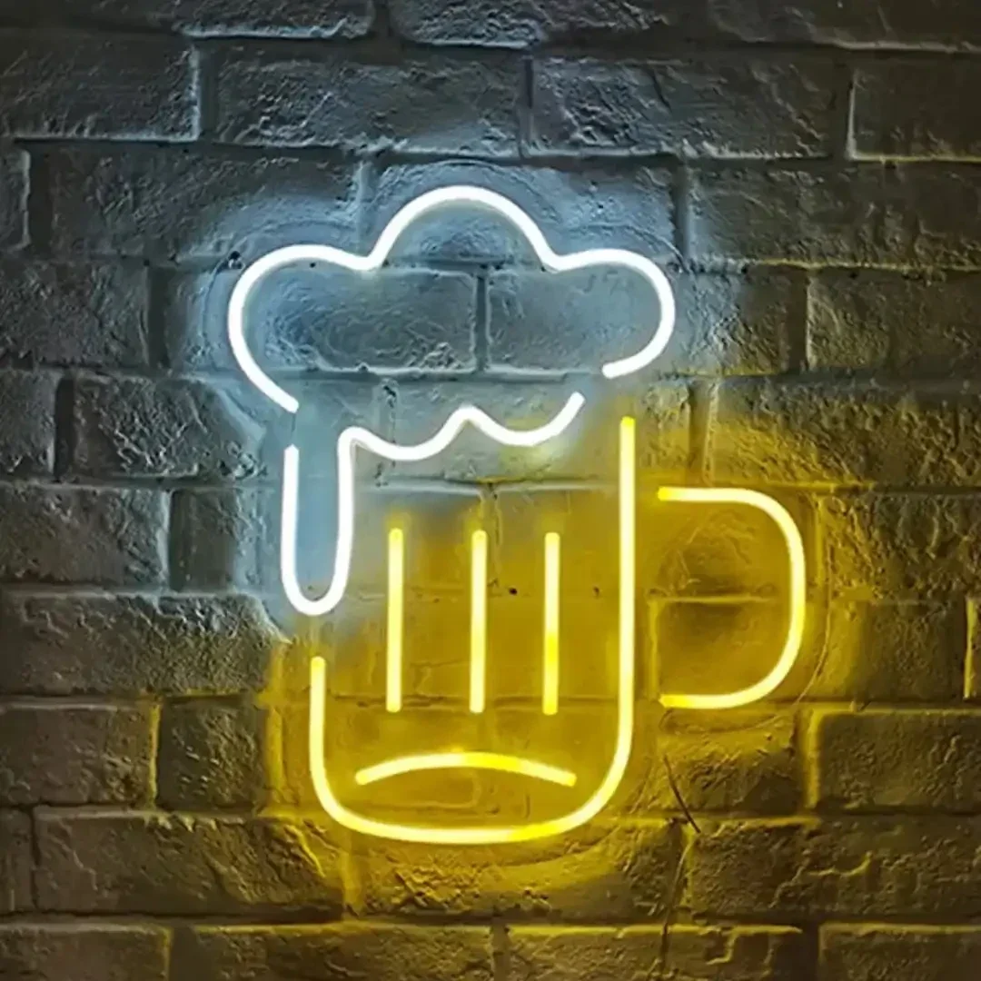 LED Neon Sign Bierpul Geel-Wit 30x27 cm