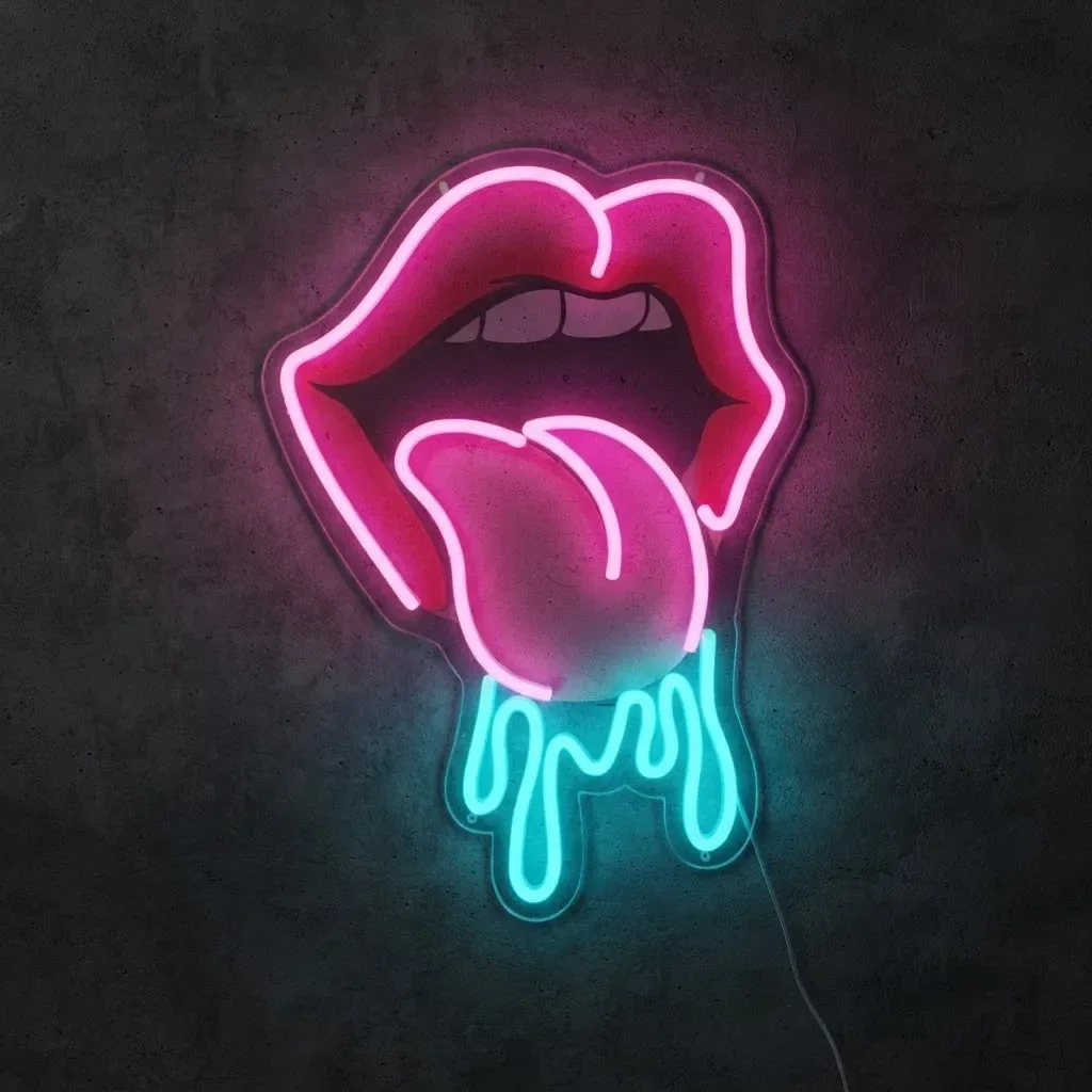 LED Neon Sign Lippen met Tong - 50x37 cm