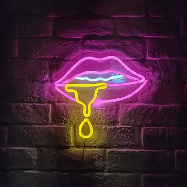 LED Neon Sign Lips Geel Roze 30x27cm