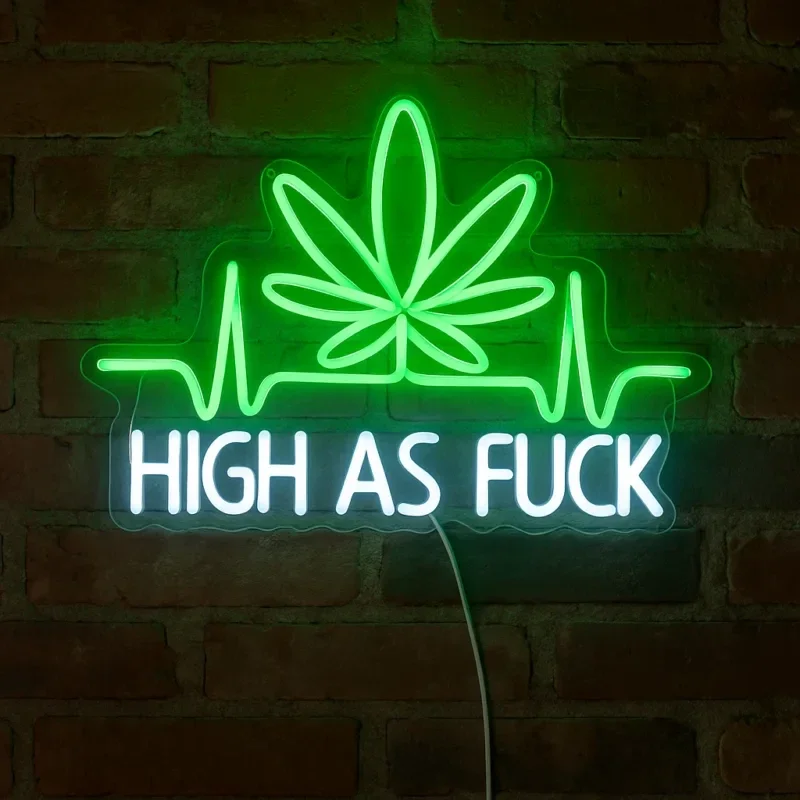 LED Neonbord High as Fuck - Cannabis & Hartslag - 41x30 cm