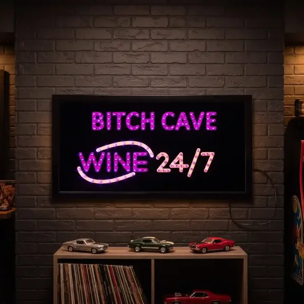 Luxe LED Bord "Bitch Cave Wine 24/7" - 50x25x4 cm