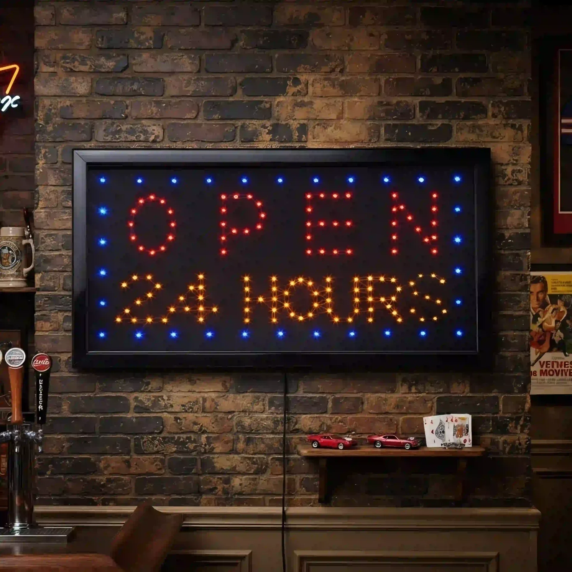 Luxe LED-Bord Open 24 Hours - 50x25x4 cm
