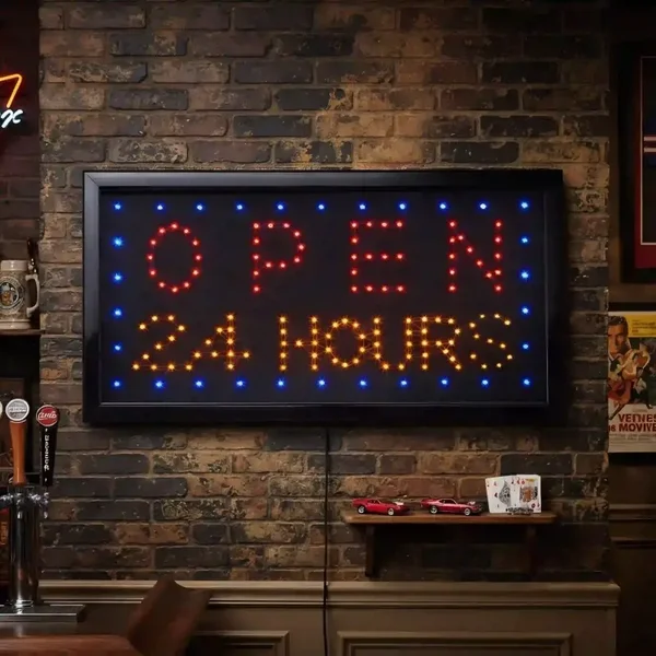 Luxe LED-Bord Open 24 Hours - 50x25x4 cm