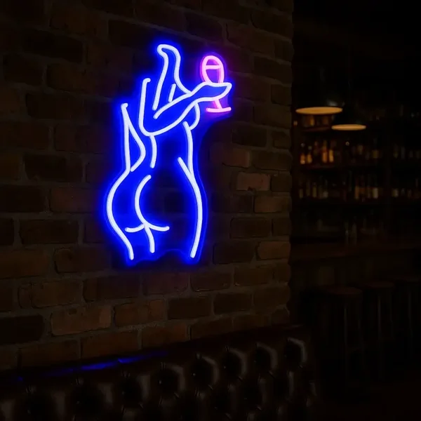 LED Neon Bord Vrouw met Wijnglas - 40x25 cm