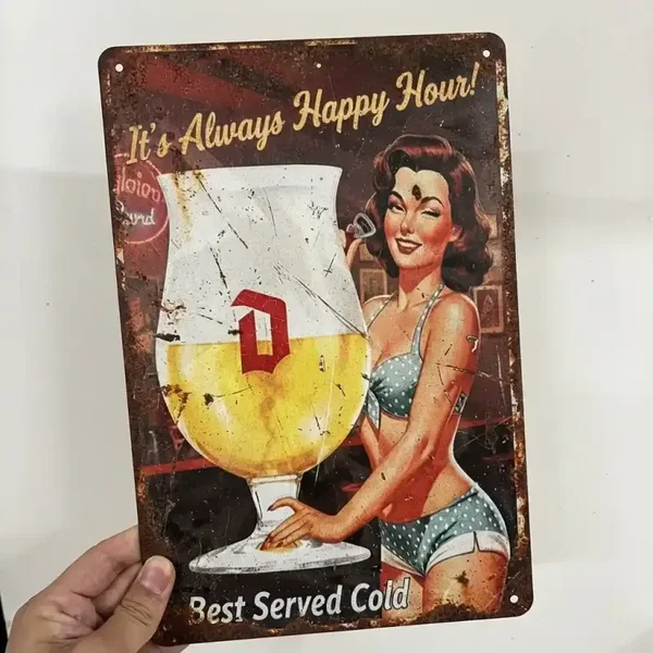 Metalen Bord Happy Hour Pin-up Bier