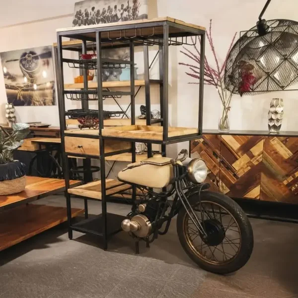 Mobiele Bar Moto Altc Industrieel Mangohout Smeedijzer