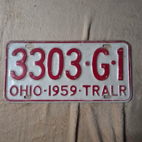 Originele USA Nummerplaat Ohio 1959 Trailer