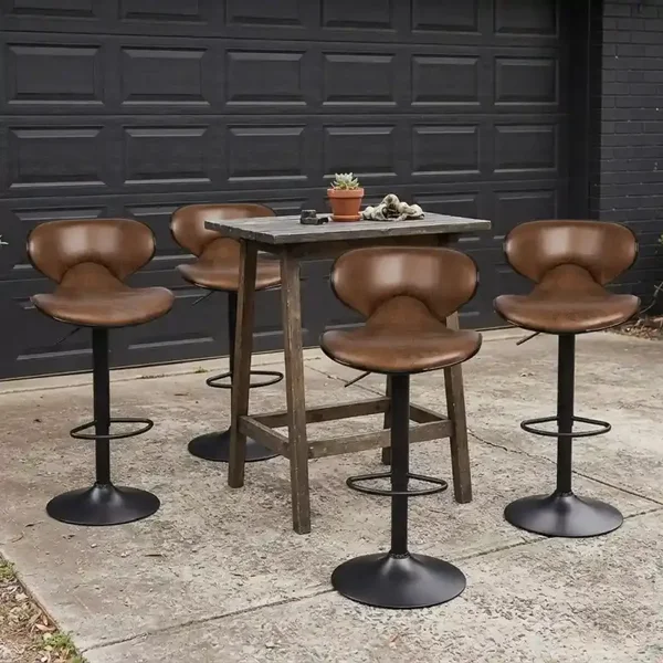 Set van 4 Verstelbare Barstoelen Bruin Leder