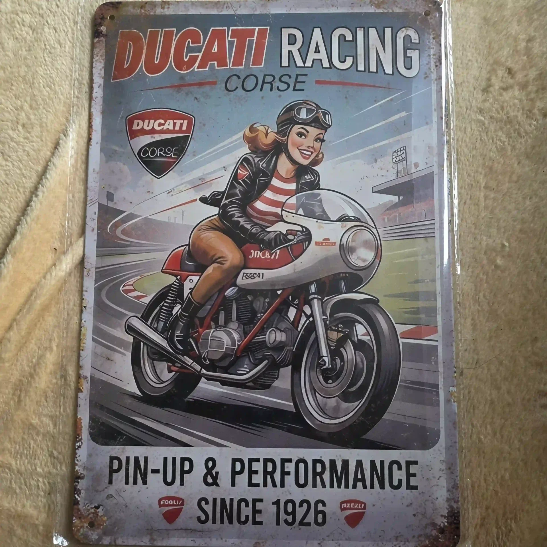 Reclamebord Motor Pin-up Vintage 20x30 cm