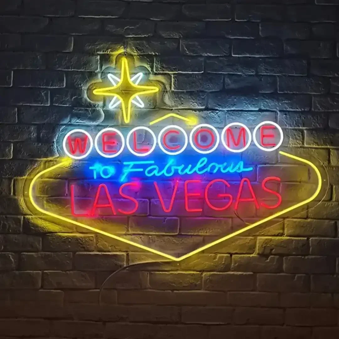 LED Neon Sign Las Vegas Welcome Yellow 125x50 cm
