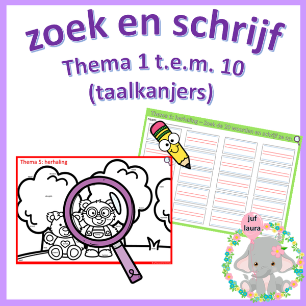Zoek en schrijf (thema 1 tot 10) - Taalkanjers