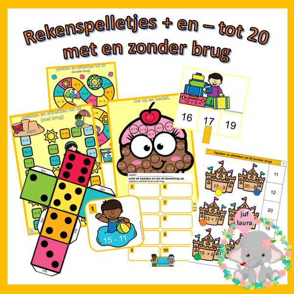 Rekenspelletjes + en -  tot 20 (thema zomer)