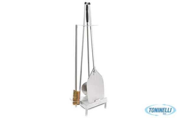 AMICA KIT PIZZA -KIT PALA INOX E ALLUMINIO CM 33, PALETTINO INOX CM20, SPAZZOLA ALLUMINIO SETOLE DI OTTONE E BASE PORTA ATTREZZI