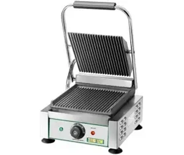 Piastra singola in ghisa rigata. Struttura in acciaio Inox. EasyLine by FIMAR. Modello EG01. Misure 300x340x210/500(h) mm