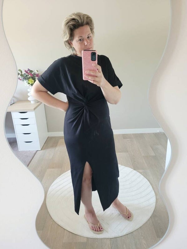 Lange jurk met knoop en split - Zwart