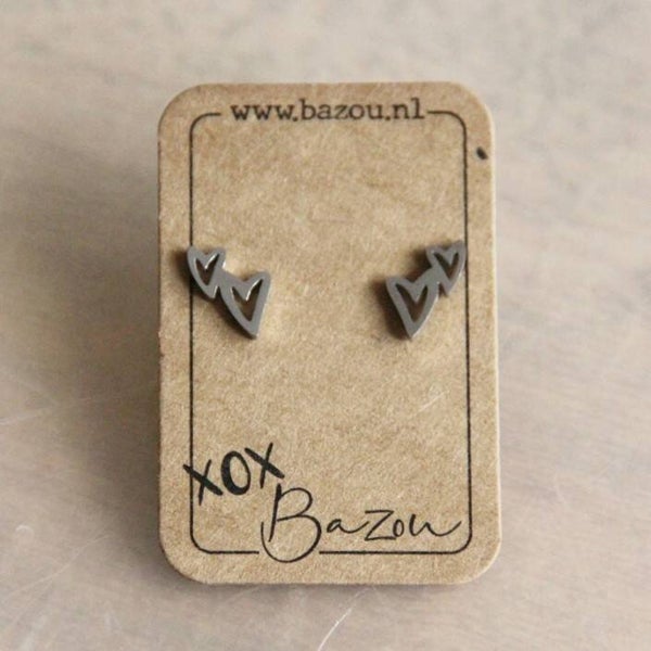 Oorstekers dubbel hart - zilver